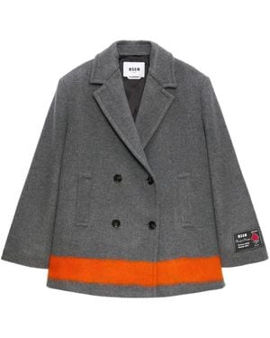 MSGM Contrasting-band Double-breasted Coat - グレー