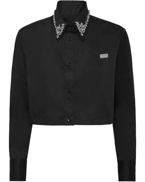 Philipp Plein Gothic Plein クロップドシャツ - ブラック