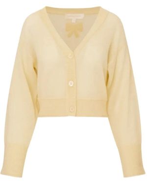 LoveShackFancy Lawrence Bow-Patch Cashmere Cardigan - Natural