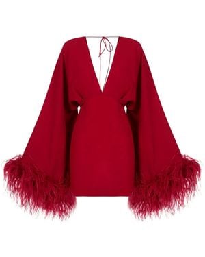 ‎Taller Marmo Magnifique Feather-Trimmed Mini Dress - Red