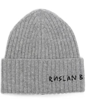 Ruslan Baginskiy Logo-Embroidered Ribbed Beanie Hat - Grey