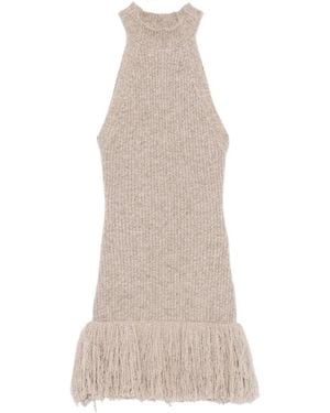 ELY ELY Ribgebreide Mini-Jurk Met Franje Afwerking - Naturel
