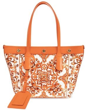 Dolce & Gabbana Small Atene Majolica-Print Tote Bag - Orange