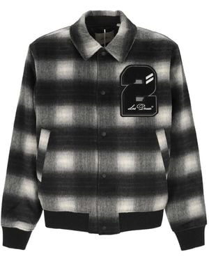 Les Deux Check-Pattern Logo-Patch Jacket - Black