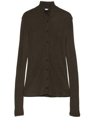 Alysi Button-Up High-Neck Cardigan - Brown