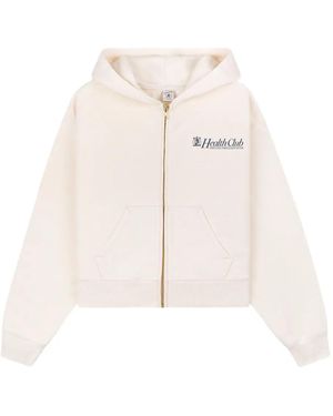 Sporty & Rich Lion Health Zip-Up Hooded Top - White