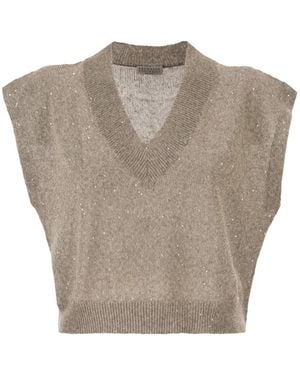 Brunello Cucinelli Embellished V-Neck Vest - Gray