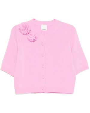 Allude Floral Appliqué Cardigan - Pink