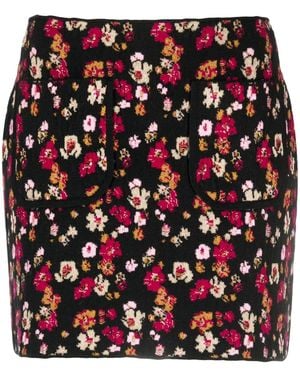 Barrie Floral-Print Cashmere Miniskirt - Red