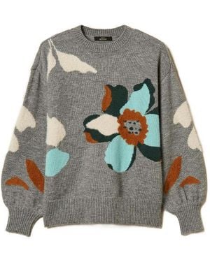 Twinset Jumper With Inlaid Flower - Grey