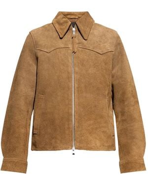 AllSaints Dellcot Zipped Suede Jacket - Natural