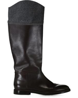 Brunello Cucinelli Monili-Trim Leather Riding Boots - Black