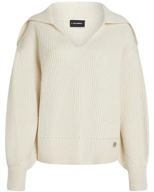 KARL LAGERFELD Wide-Collar V-Neck Sweater - White