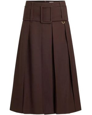 Patou Belted Pleated Midi Skirt - Brown