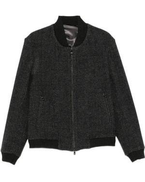 Corneliani Herringbone-Pattern Bomber Jacket - Black