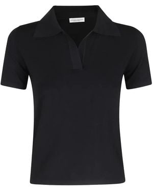 Roberto Collina Fine-Knit V-Neck Polo T-Shirt - Black