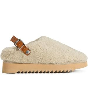 Woolrich Buckle-Strap Sheepskin Mules - Natural