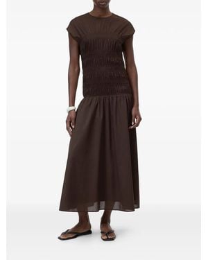 Closed Shirred Midi Dress - Brown