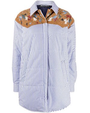 Palm Angels Vertical-Stripe Padded Shirt Jacket - Blue