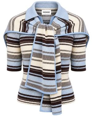 Monse Gestreifter Pullover Mit Schaldetail - Blau