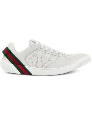 Gucci Gg-Perforated Web-Stripe Sneakers - White
