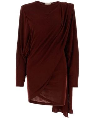 Saint Laurent Draped Wool Mini Dress - Red