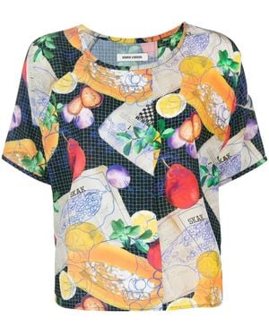 Henrik Vibskov Graphic-Print Silk T-Shirt - Blue