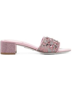Rene Caovilla Christy Crystal-Embellished Lace Sandals - Pink