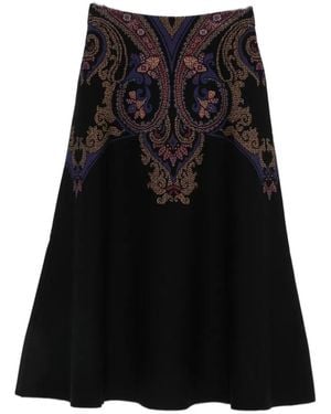 Etro Paisley-Pattern A-Line Midi Skirt - Black