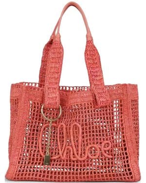 Chloé Woven Embroidered-Logo Tote Bag