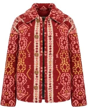 Mother Patterned Buttoned Jacket - Red