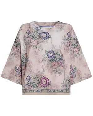 Pierre Louis Mascia Adanastr Dolman-Sleeve Floral Short-Sleeve Shirt - White