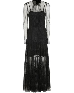 Twinset Long Tulle Dress With Pleated Flounces - Black
