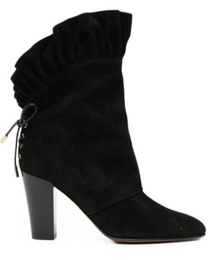 Chloé Anouk Ruffled-Trim Heeled Ankle Boots - Black
