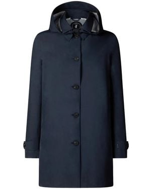 Save The Duck Hooded Buttoned Coat - Blue