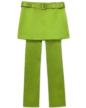 Self-Portrait Belted Skirt-Overlay Pants - Green