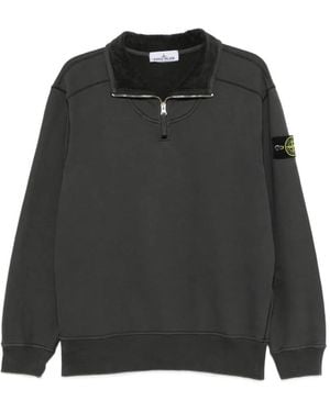 Stone Island 6100021 Comfort-Fit Half-Zip Sweatshirt With Stand Collar - Black