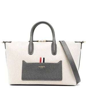 Thom Browne Tote Bag With Logo - Natural