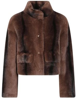 ERMANNO FIRENZE High-Neck Faux-Fur Jacket - Brown