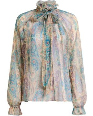 Etro Scarf-Detail Paisley-Print Silk Blouse - Blue