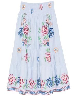 ORSINA Floral-Embroidered Tiered Maxi Skirt - White