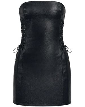 OW Collection Lace-Up Strapless Dress - Black