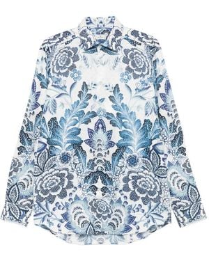 Etro Floral-Print Cotton Shirt - Blue