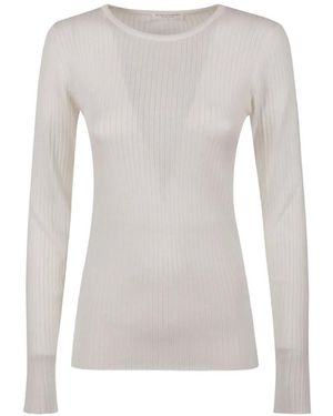 Majestic Filatures Ribbed-Knit Long-Sleeve Fine-Knit Sweater - White