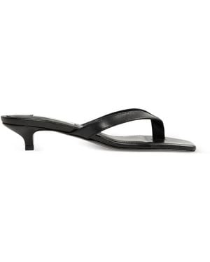TOTEME Leather Square-Toe Sandals - Black