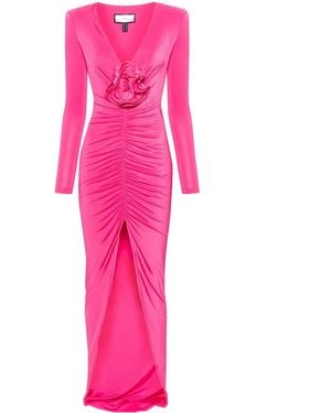 Nissa Floral-Appliqué Satin Maxi Dress - Pink