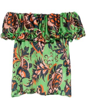 Etro Ruffled Floral-Print Blouse - Green