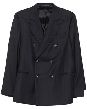Caruso Double-Breasted Peak-Lapels Jacket - Blue