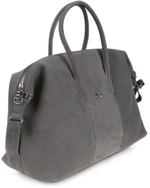 Patrizia Pepe Suede-Finish Logo-Plaque Tote Bag - Grey