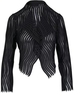Akris Ariel Open-Knit Cropped Jacket - Black